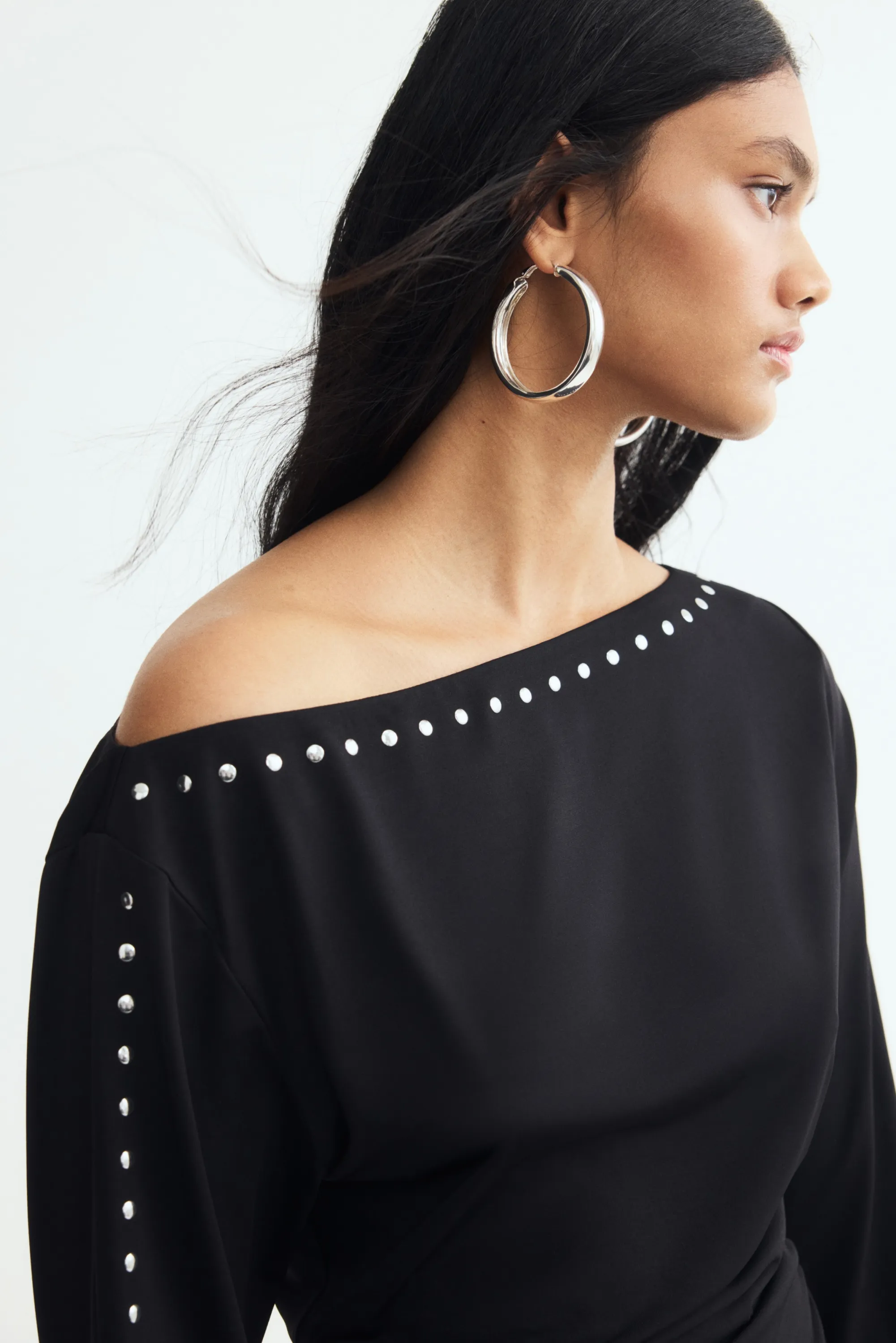 Top clouté à encolure bateau - Noir