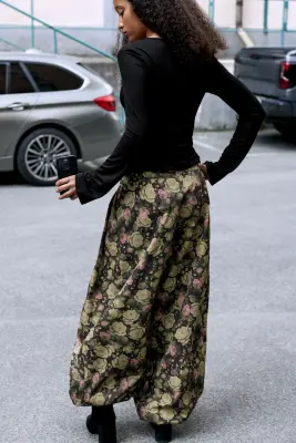 Pantalon ballon taille basse - Vert Kaki - Imprimé Floral — photo 3