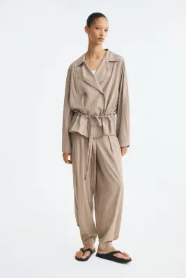 Veste en viscose mélangée avec cordon de serrage - Taupe — photo 2