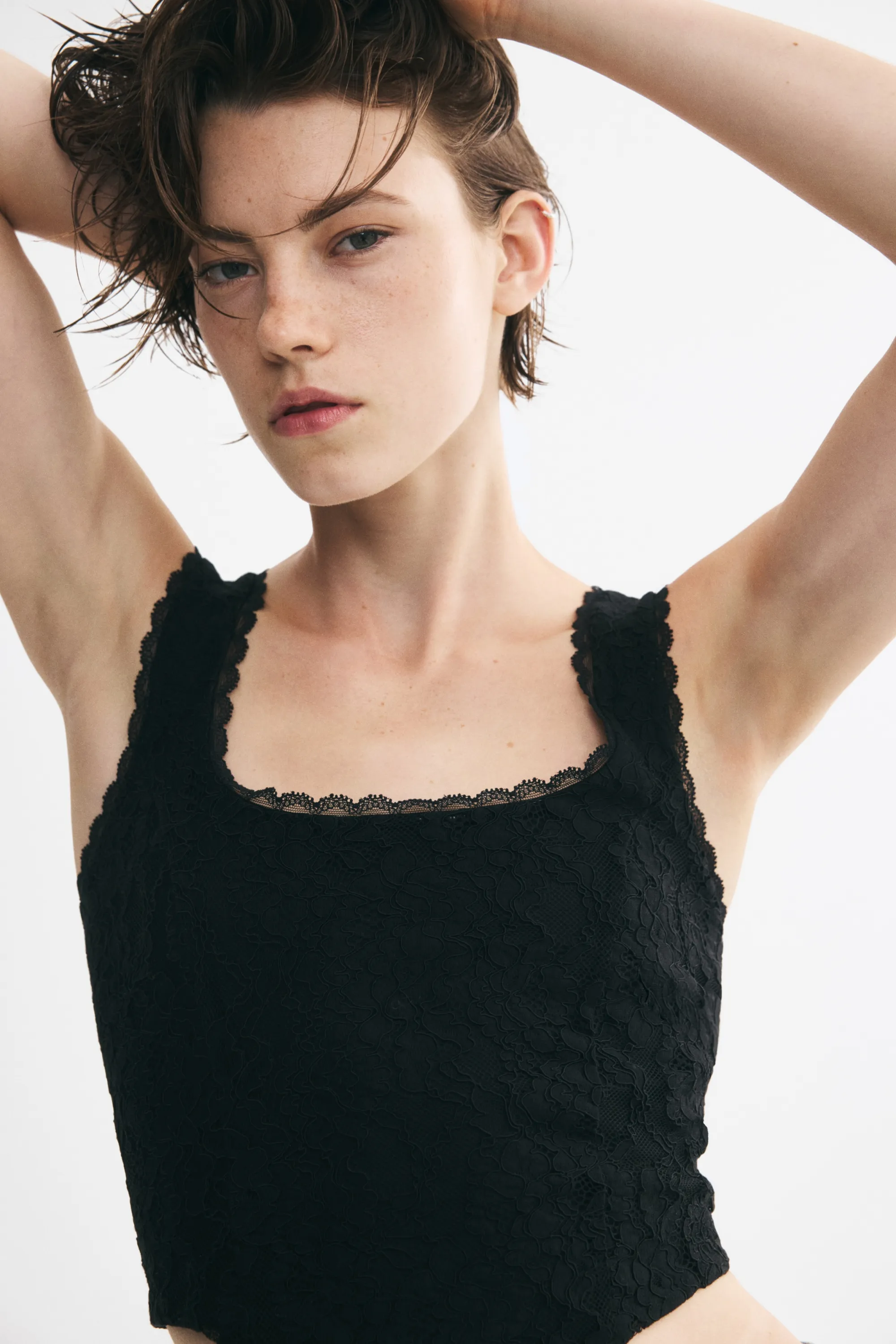 Top corset en dentelle - Noir