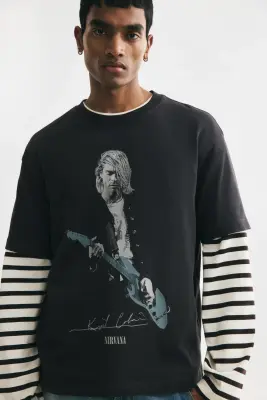 T-shirt Loose Fit - Gris foncé/Nirvana — photo 1