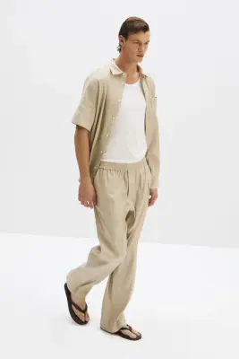 Chemise Easy-care Regular Fit en lin mélangé - Beige — photo 2