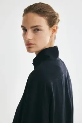 Chemise oversize avec cordon de serrage - Bleu marine — photo 3