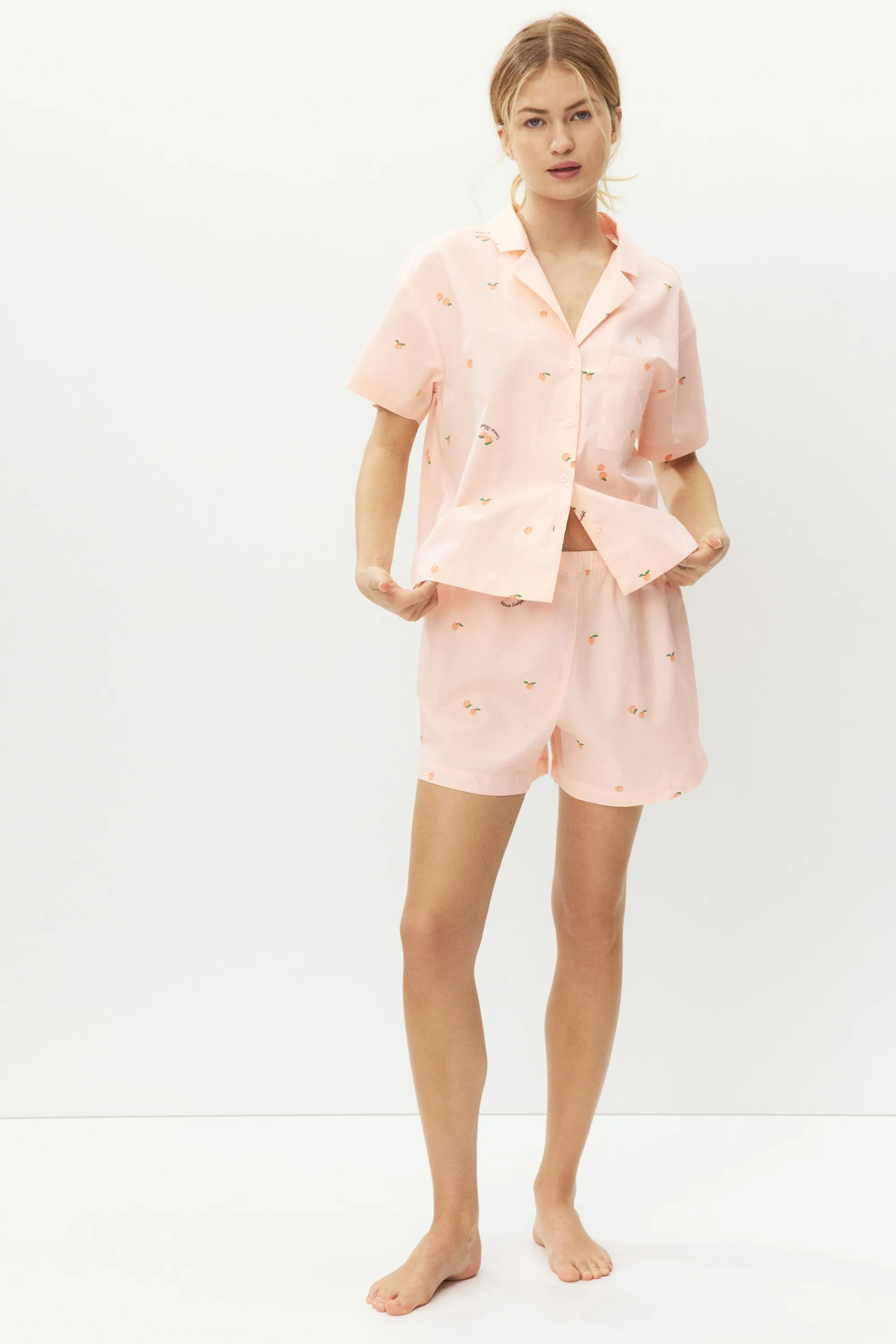 Chemise et short de pyjama - Rose pêche clair/abricots