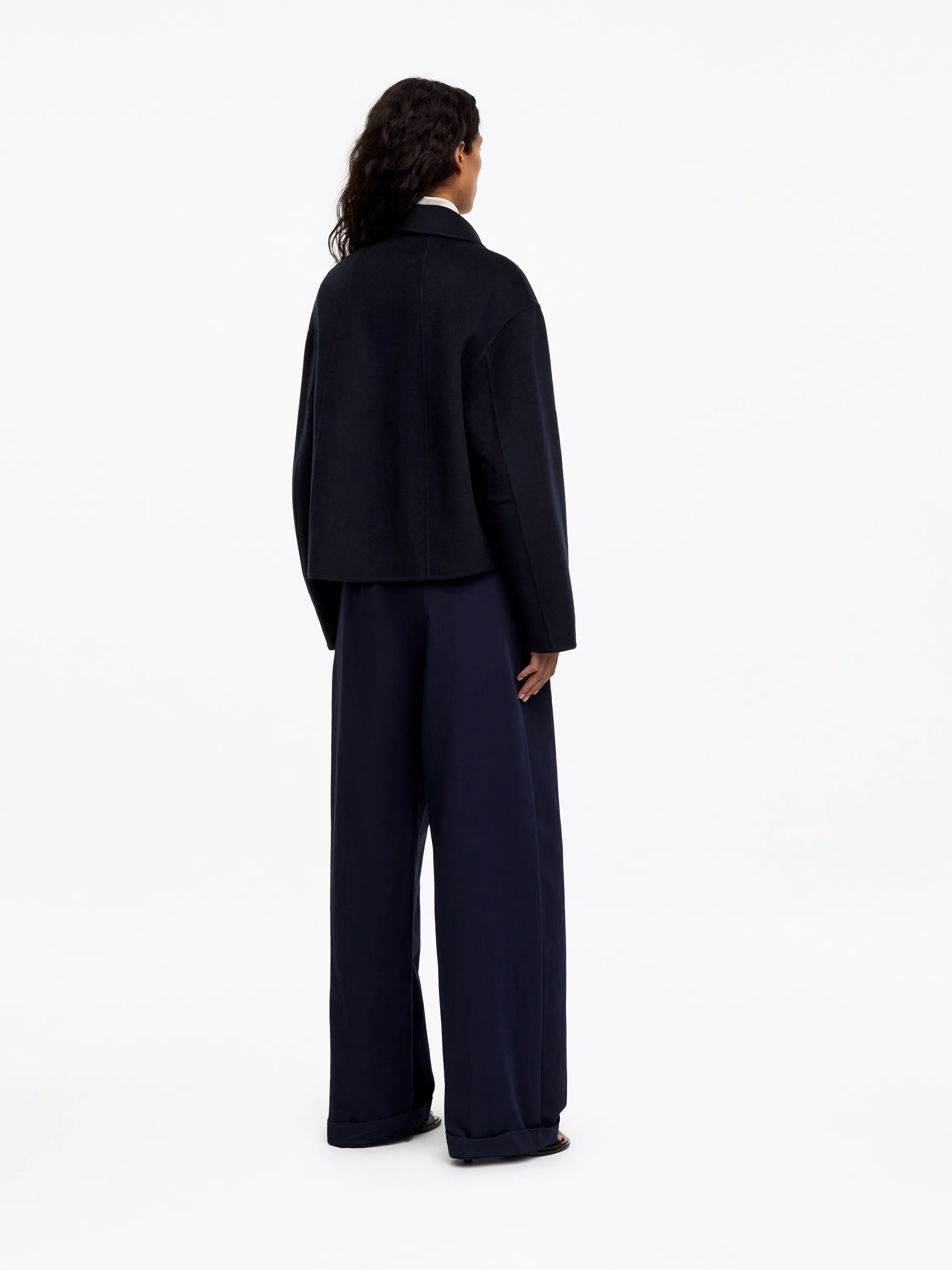 Veste en laine mélangée double face - Bleu marine