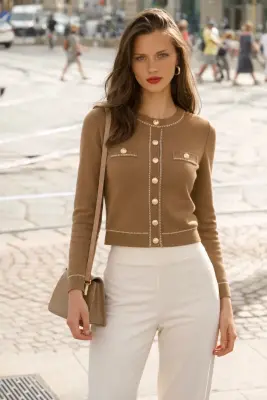 Lillianna Short Cardigan - Beige with cream — photo 1