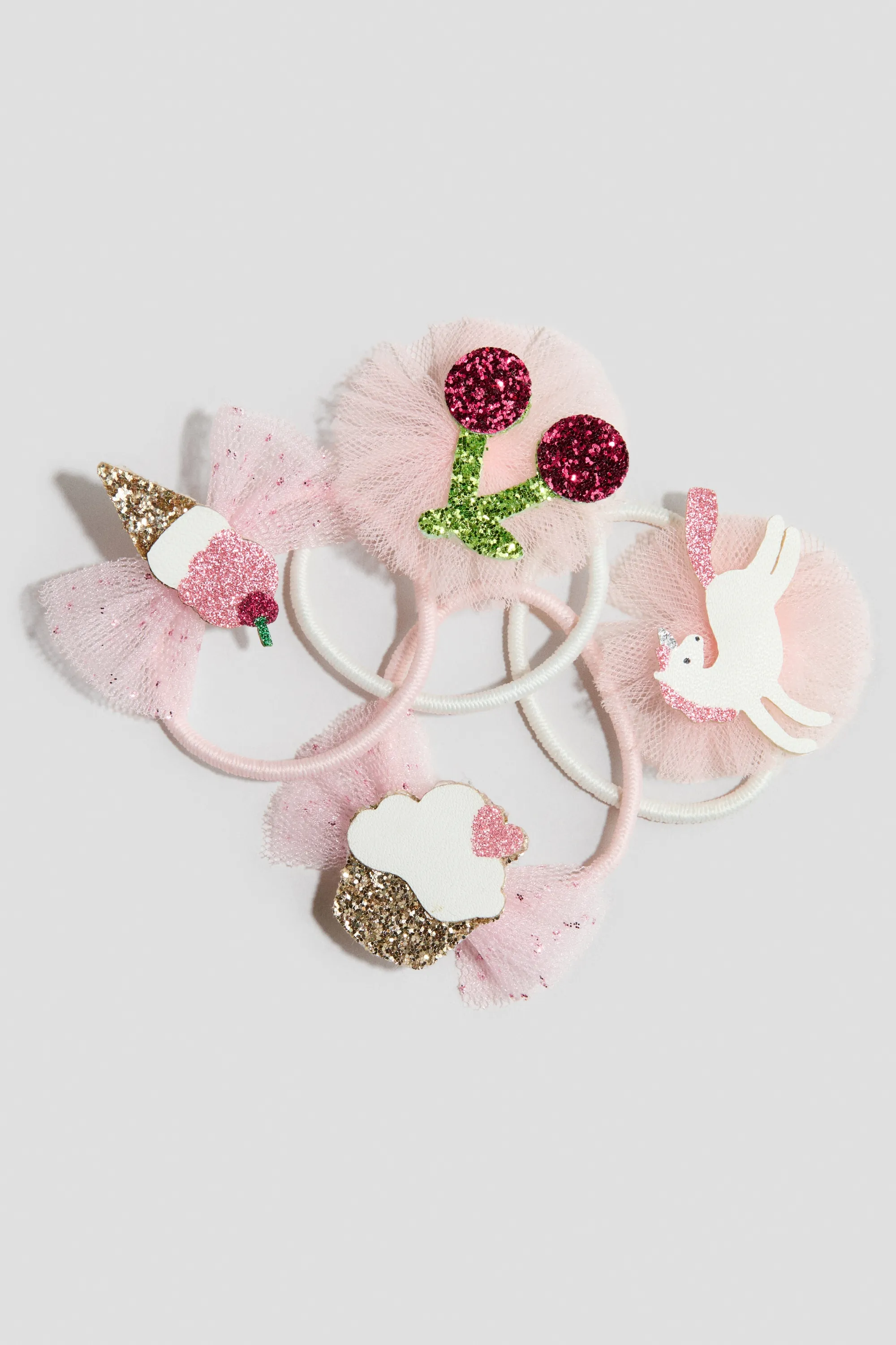 Lot de 4 élastiques à cheveux avec application - Rose clair/cerises