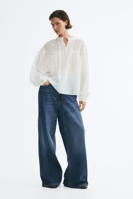 Blouse à manches ballon avec dentelle - Blanc — photo 1