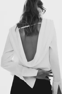 Blouse à dos bénitier avec perles fantaisie - Blanc — photo 3