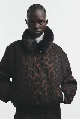 Veste matelassée en twill - Marron/imprimé léopard — photo 3