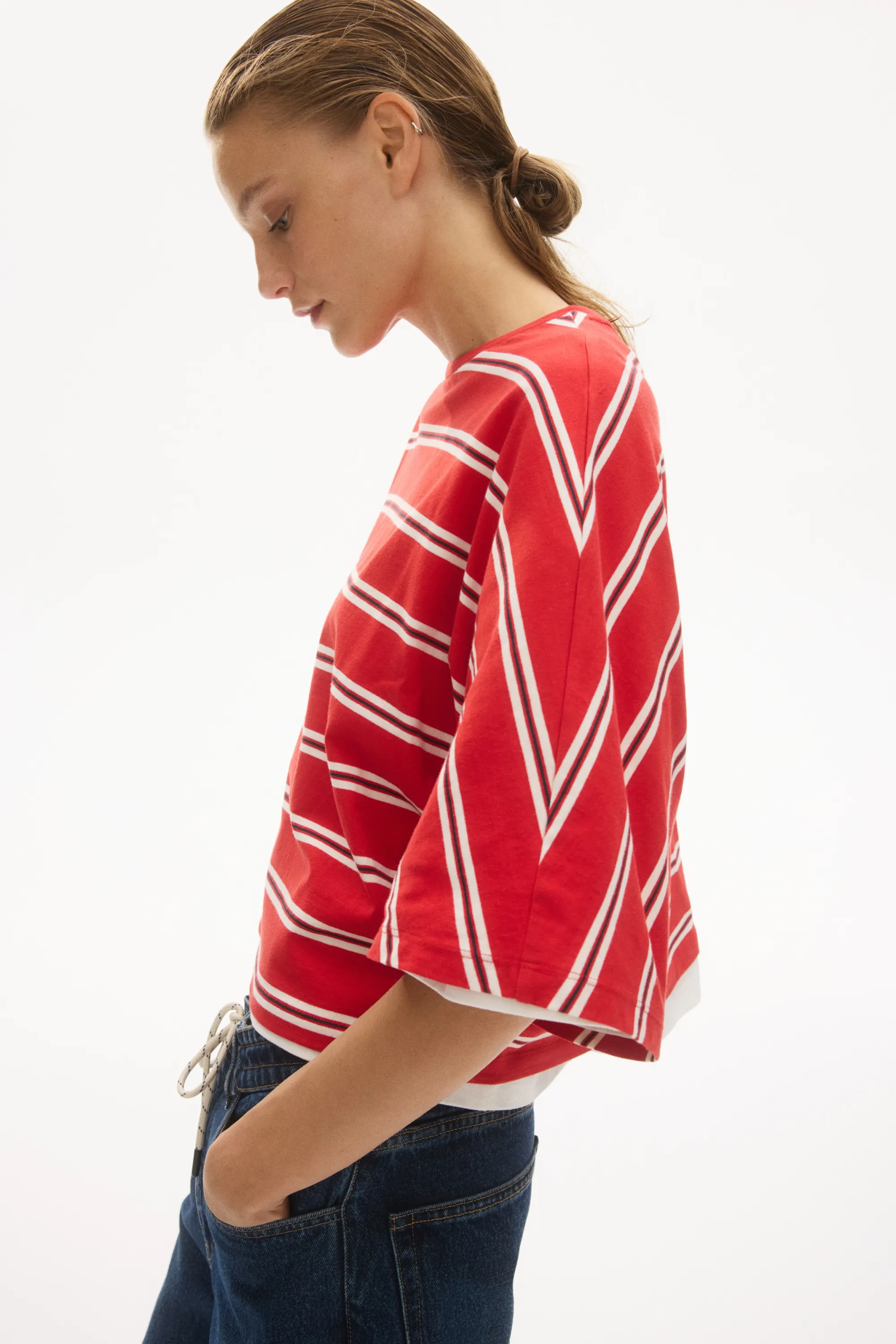 Top oversize en coton - Rouge/rayé