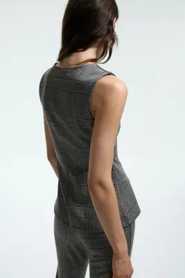Gilet sans manches en jersey - Gris/carreaux — photo 2