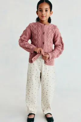 Pantalon en velours de coton côtelé - Blanc/fleuri — photo 1