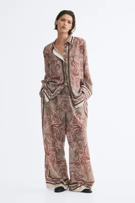 Chemise oversize en viscose mélangée - Rose pêche/motif cachemire — photo 2