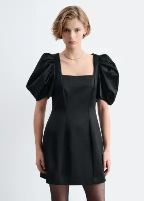 Robe courte à manches ballon - Noir — photo 2