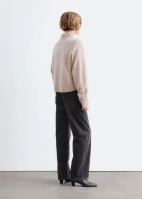 Pull à col montant en laine et coton - Taupe clair — photo 5