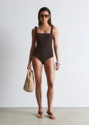 Maillot de bain texturé à nouer - Marron foncé — photo 2