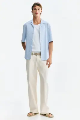 Chemise Regular Fit avec col cubain - Bleu clair/rayé — photo 3