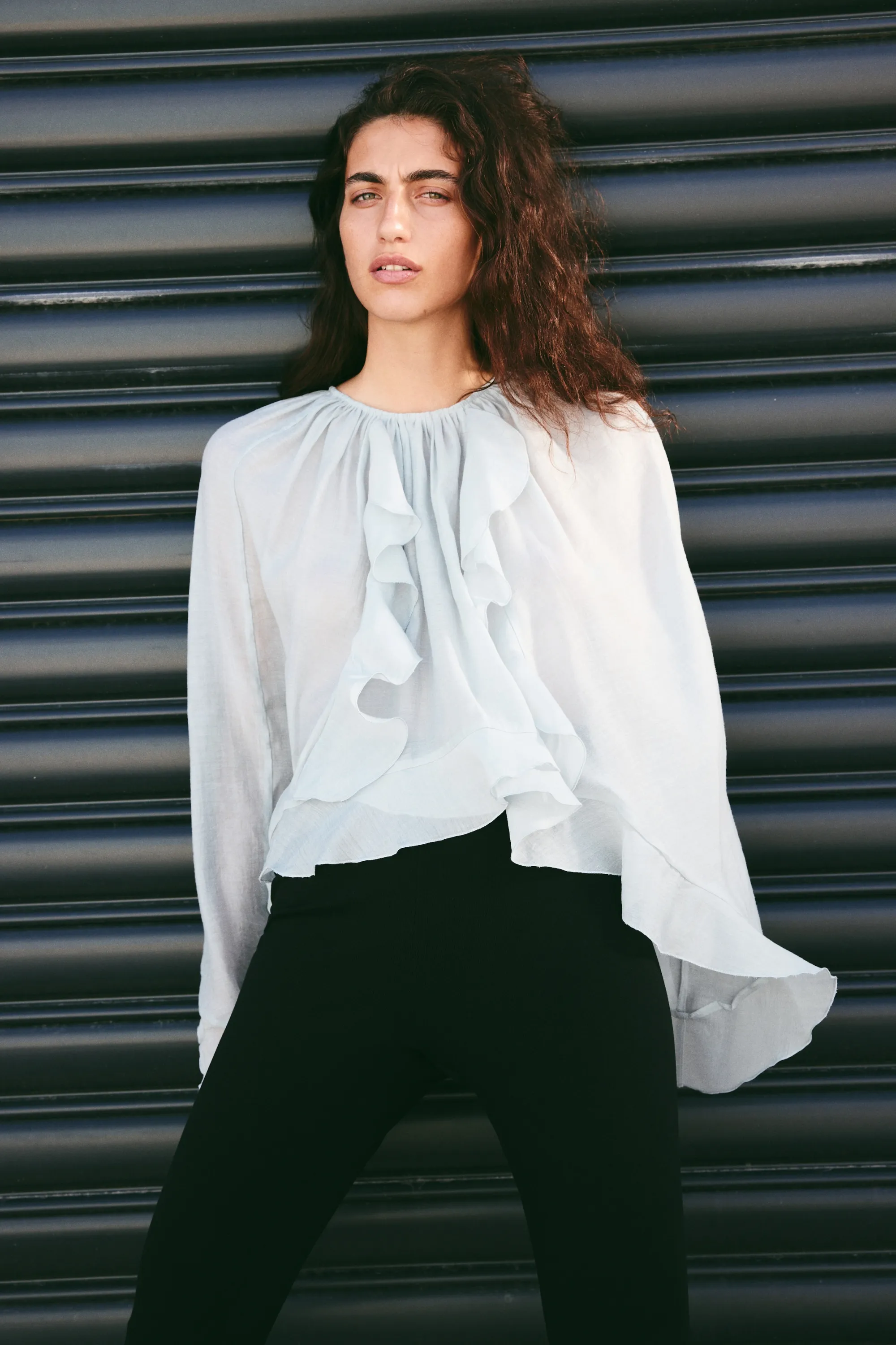 Blouse cape volantée - Bleu ancien clair