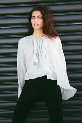 Blouse cape volantée - Bleu ancien clair — photo 1