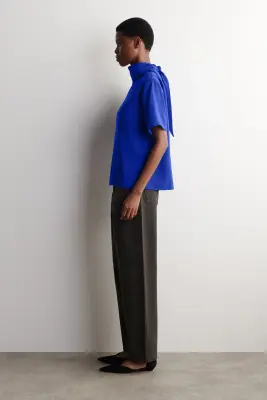 TOP DRAPÉ À ENCOLURE FOULARD - BLEU COBALT — photo 2