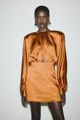 Robe en satin à effet drapé - Orange — photo 2
