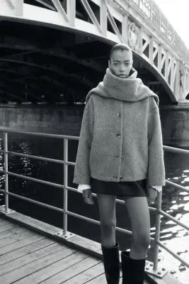 Veste brossée avec écharpe - Gris — photo 2