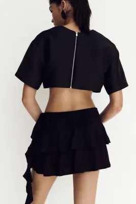 Jupe à étages avec panneau drapé - Noir — photo 1