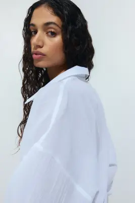Longue chemise en coton - Blanc — photo 2