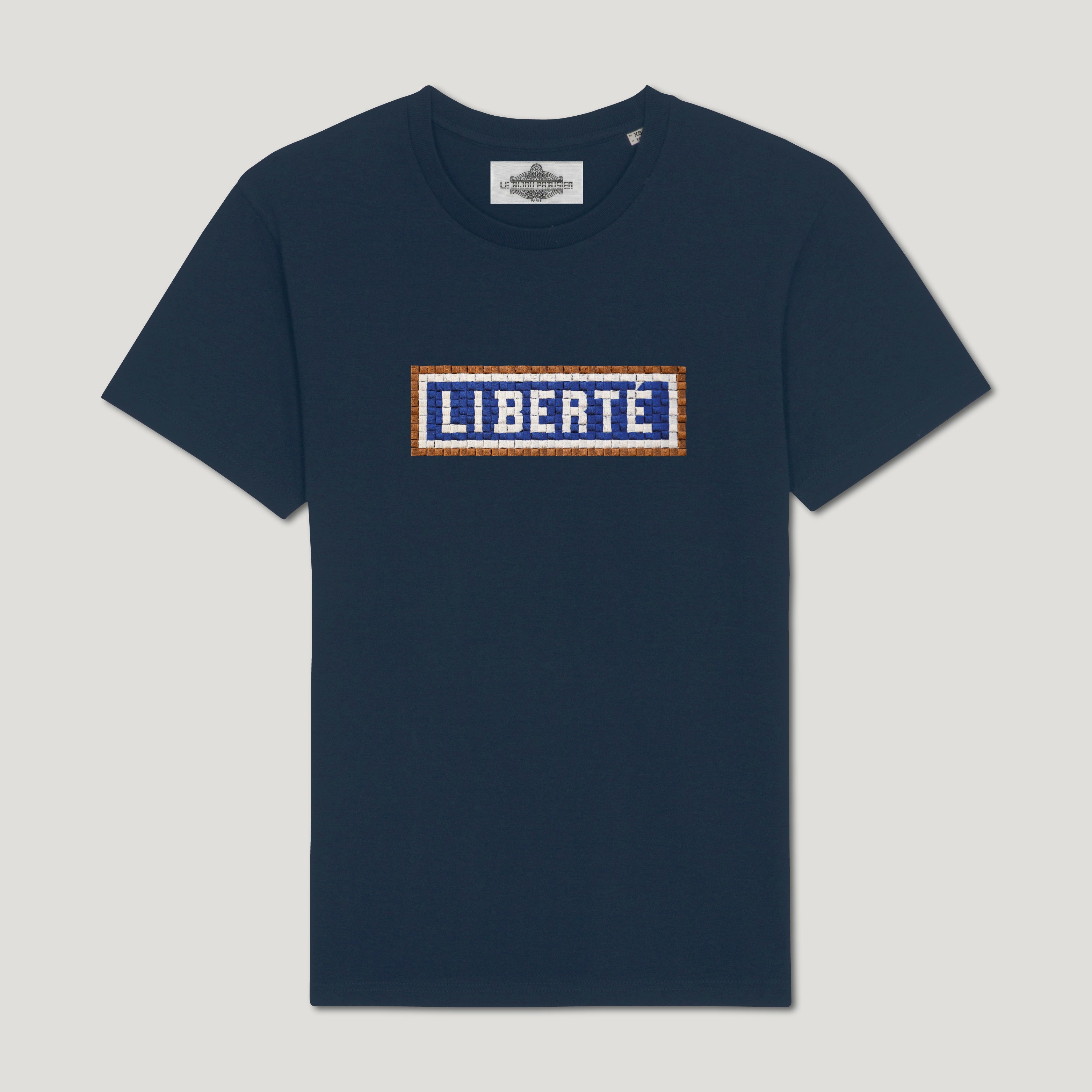 T-SHIRT COTON BIO BRODÉ - LIBERTÉ - NAVY