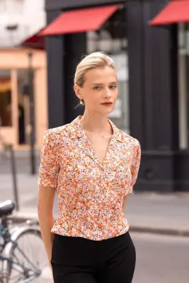 Talia Peplum Blouse - Orange floral — photo 3