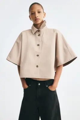 Veste à manches courtes en twill - Beige clair — photo 2