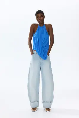 Top à effet drapé avec bretelles fines - Bleu vif — photo 1