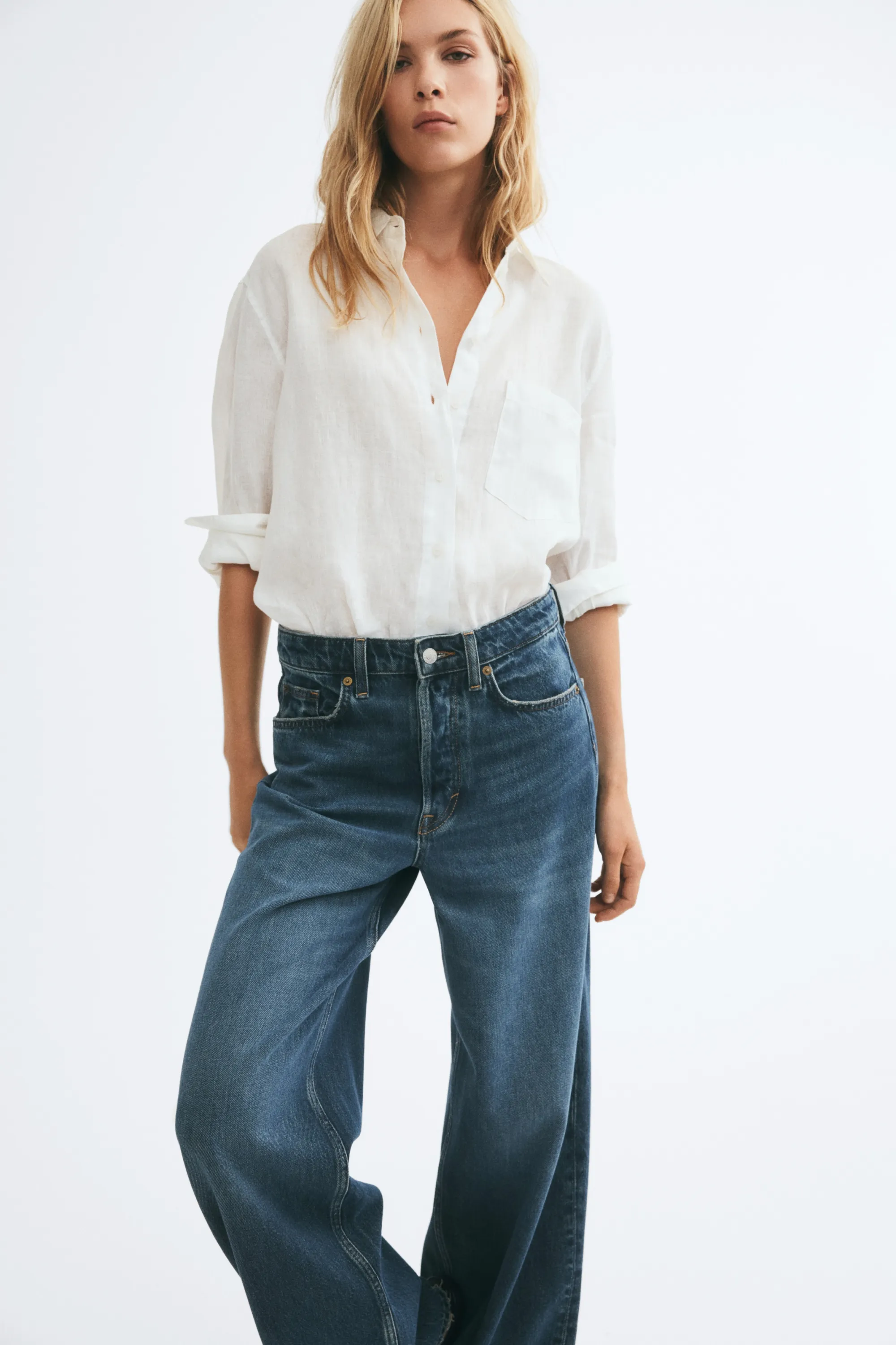 Baggy Regular Waist Jeans - Bleu denim foncé