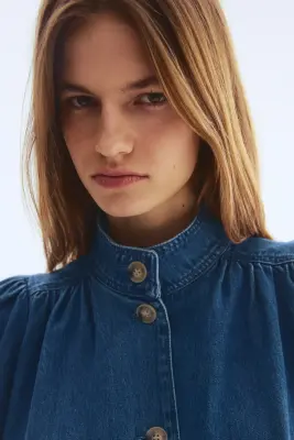 Veste à manches bouffantes en twill - Bleu denim — photo 2