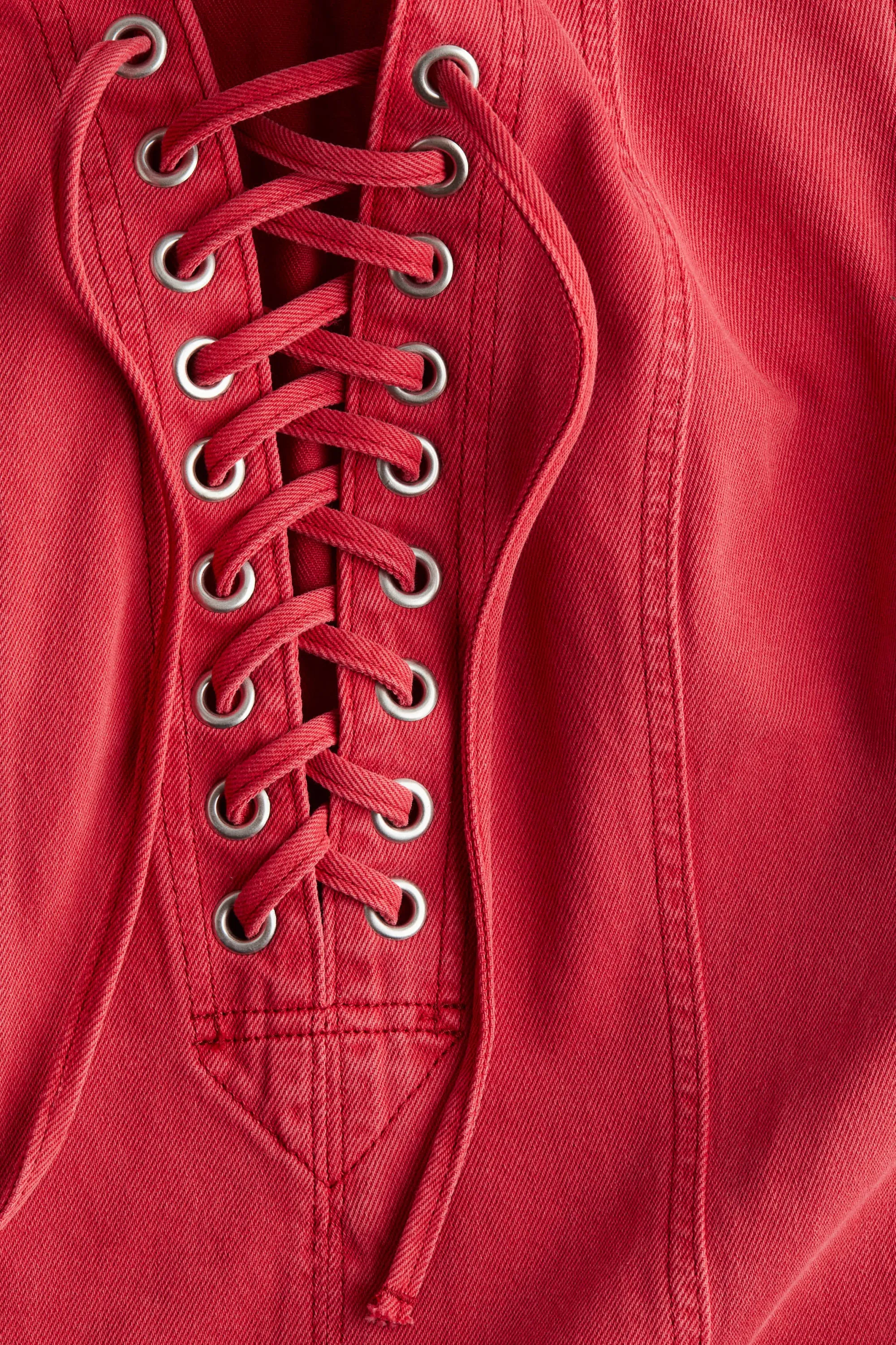 Robe en denim avec laçage - Rouge