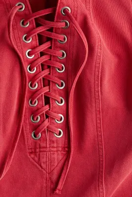 Robe en denim avec laçage - Rouge