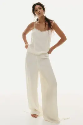 Pyjama avec dentelle - Crème — photo 1