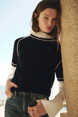 T-shirt en maille - Bleu marine — photo 2