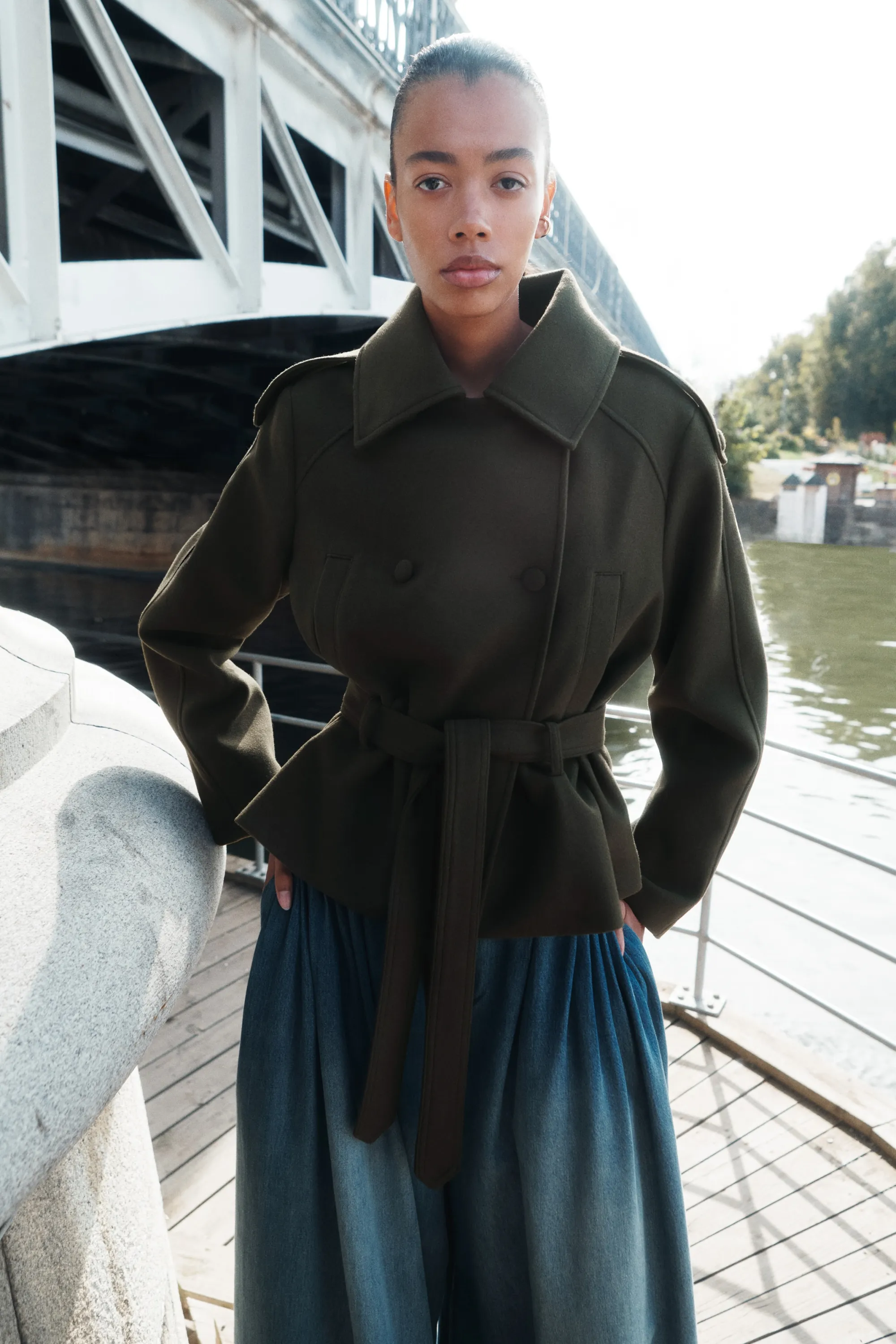 Manteau court à fermeture croisée - Vert kaki foncé