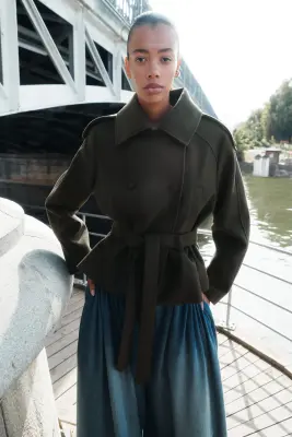 Manteau court à fermeture croisée - Vert kaki foncé — photo 1