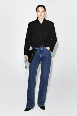 CROPPED STRUCTURED JACQUARD BLAZER - NOIR — photo 1