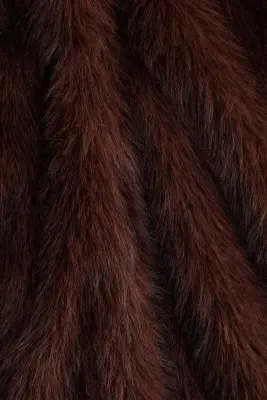 Manteau duveteux avec col châle - Marron foncé — photo 4