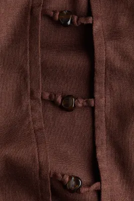 Pantalon en lin mélangé avec perles fantaisie - Marron — photo 5