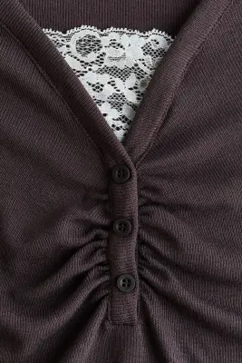 Lace-detail top - Taupe foncé — photo 4
