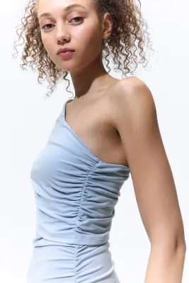 Robe asymétrique à effet drapé - Bleu clair — photo 1