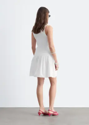 Robe courte à smocks en popeline de coton - Blanc — photo 3