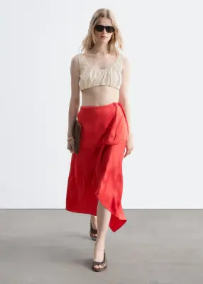 Jupe portefeuille à pans superposés - Rouge — photo 1