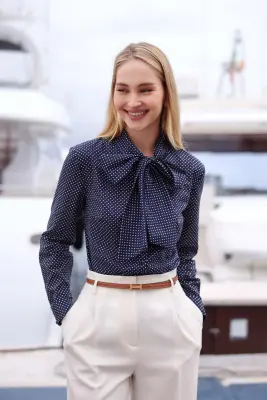 Kira Cotton Blouse - Navy with dots — photo 2