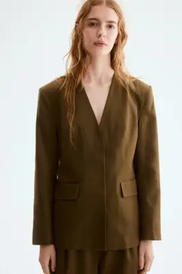 Blazer en lin mélangé - Vert kaki foncé — photo 1
